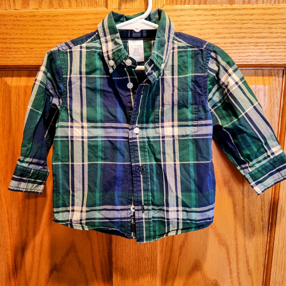 EUC Gymboree Plaid Green and Blue Button Down Shirt